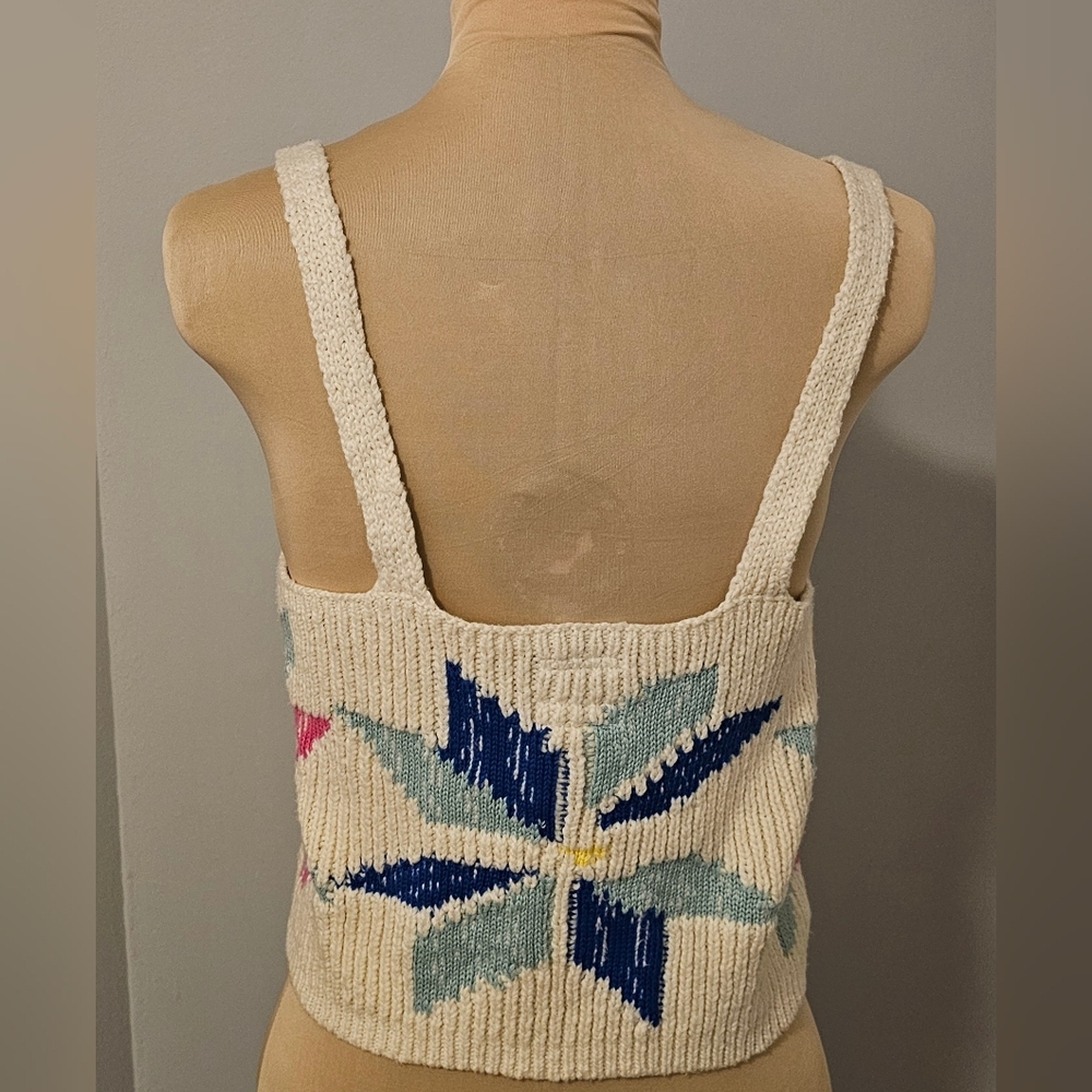 MOTHER  NWT Cream Knit Tank with Blue and Pink Design Sz M - Picture 3 of 9